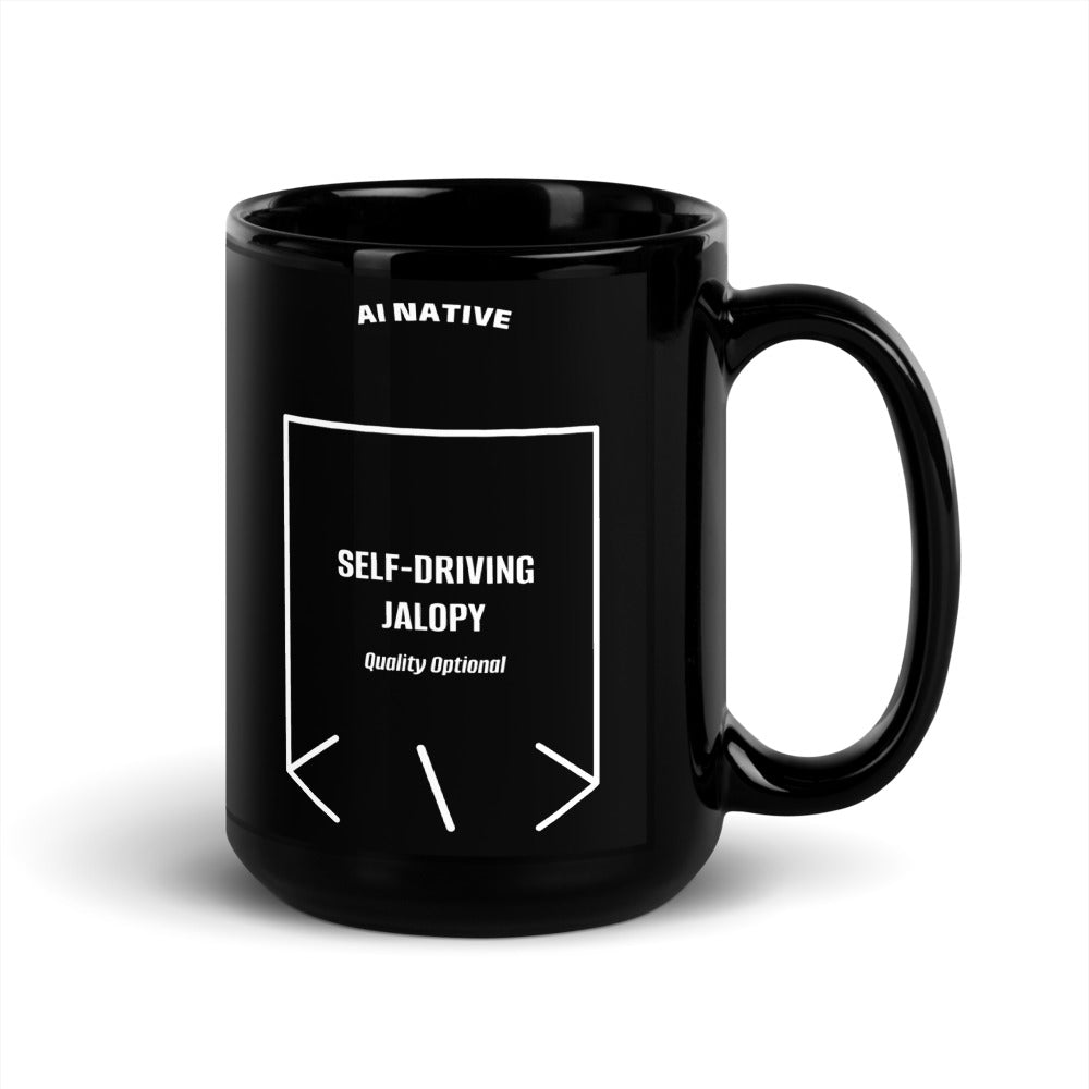 Self-Driving Jalopy — Black White back mockup (15 oz)