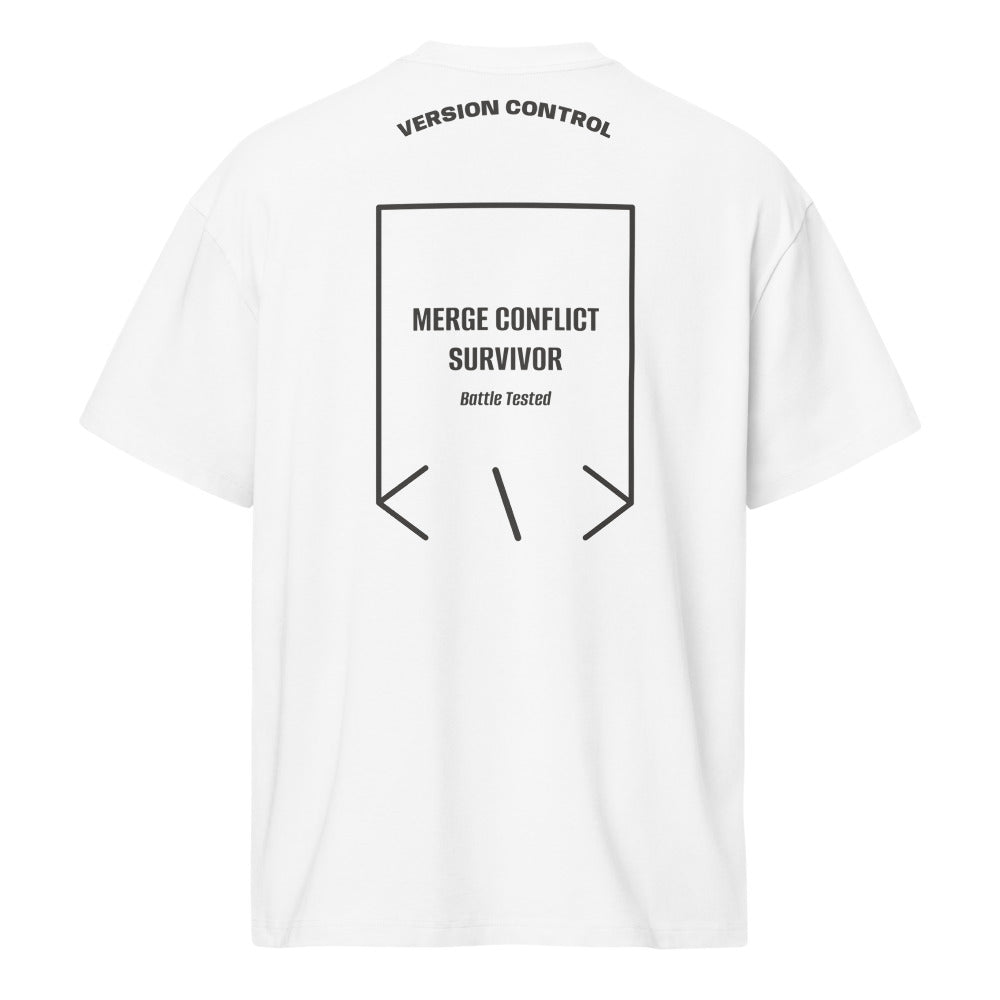 Merge Conflict Survivor — White Vintage Black back mockup