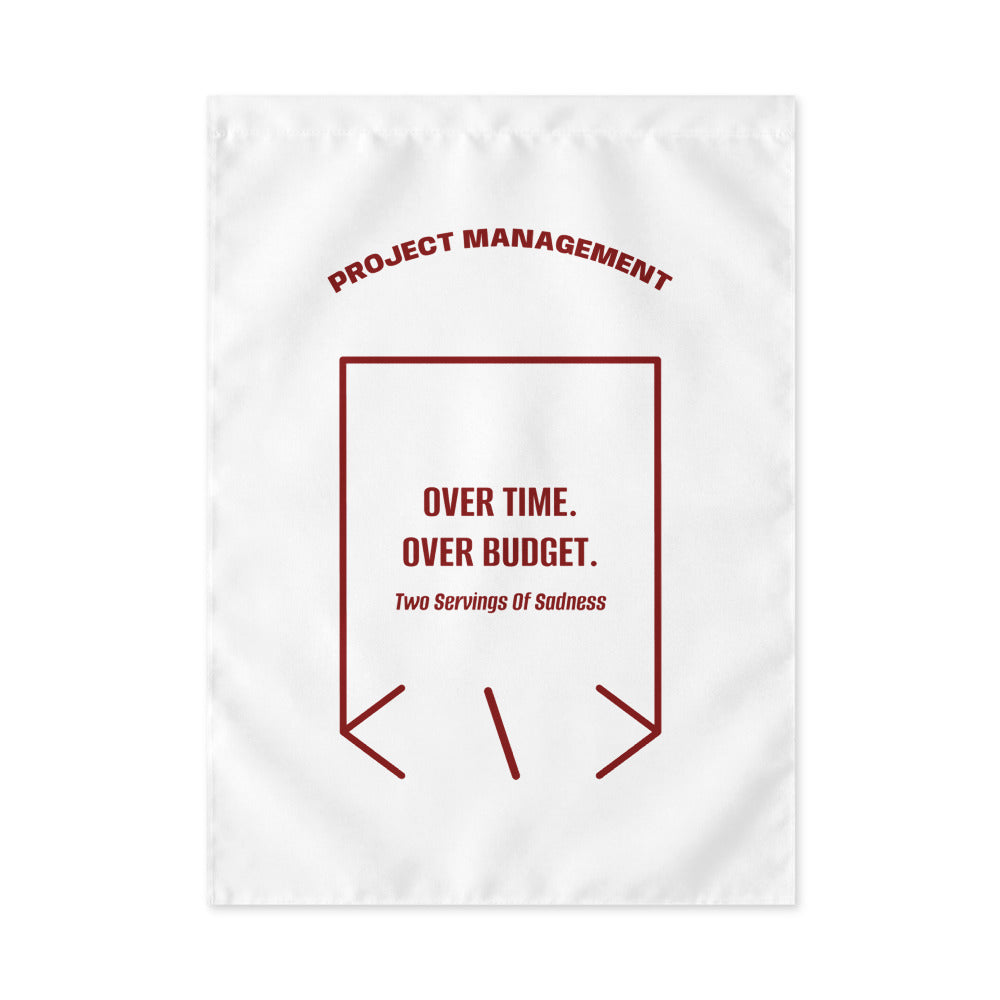 Over Time. Over Budget. — White Maroon back mockup