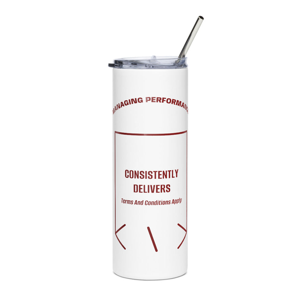 Consistently Delivers — White Maroon back mockup (20 oz)
