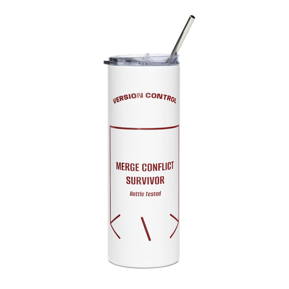 Merge Conflict Survivor — White Maroon back mockup (20 oz)