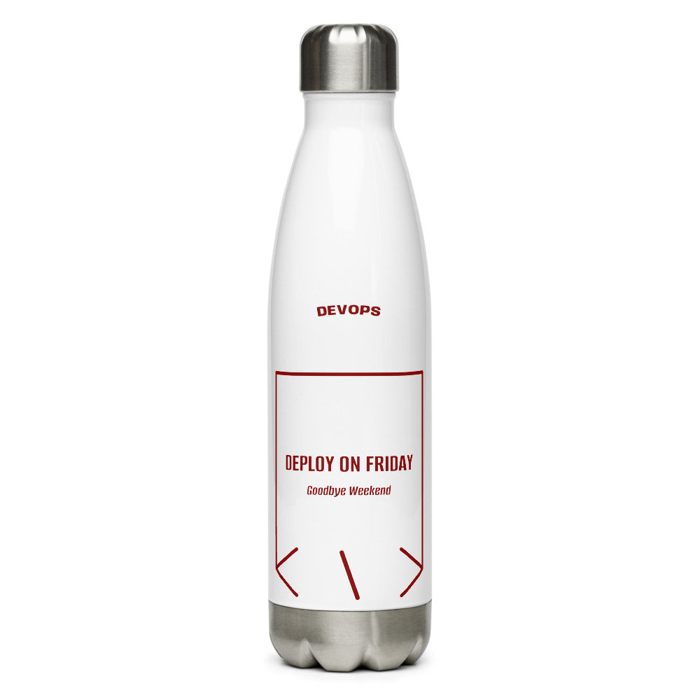 Deploy On Friday — White Maroon back mockup (17 oz)