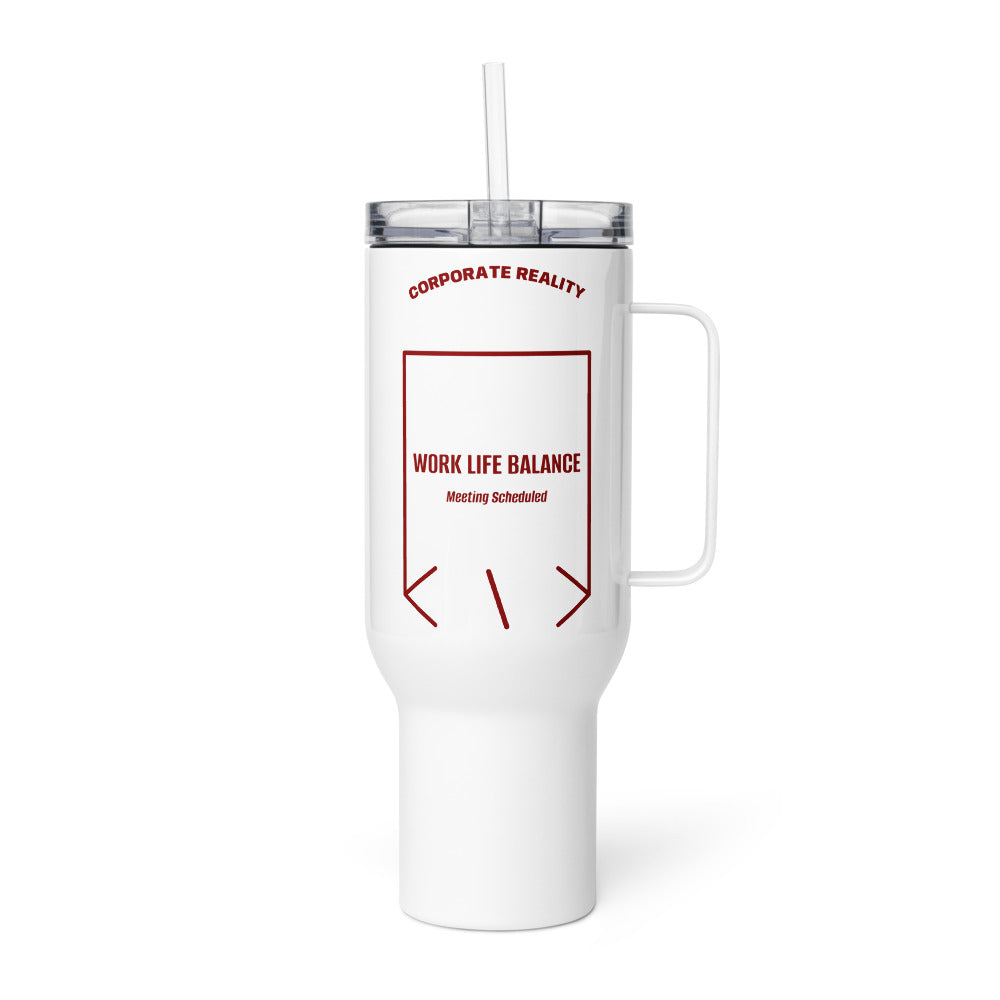 Work Life Balance — White Maroon back mockup (40 oz)