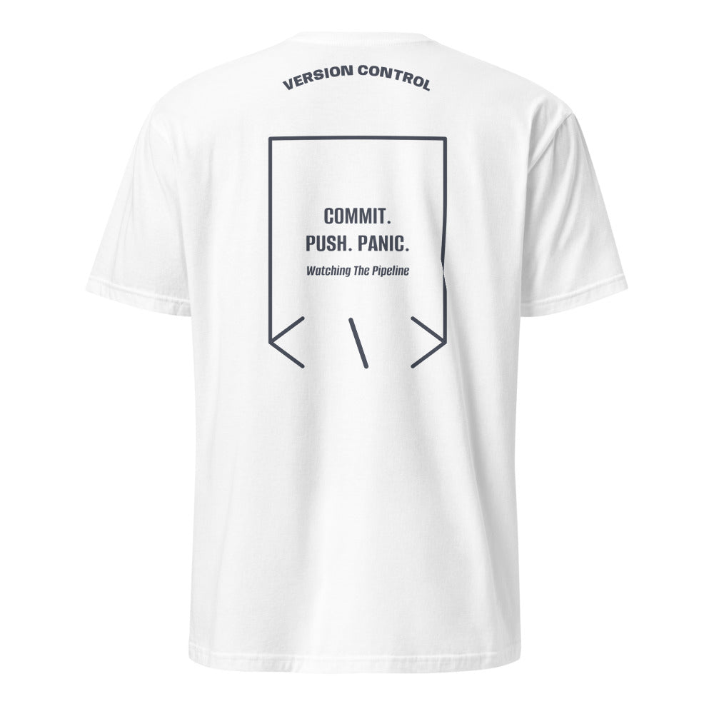 Commit. Push. Panic. — White Heather Navy back mockup