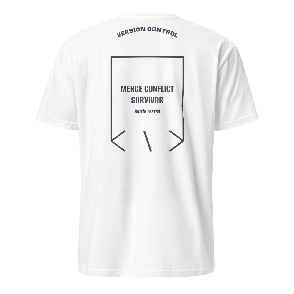 Merge Conflict Survivor — White Heather Navy back mockup