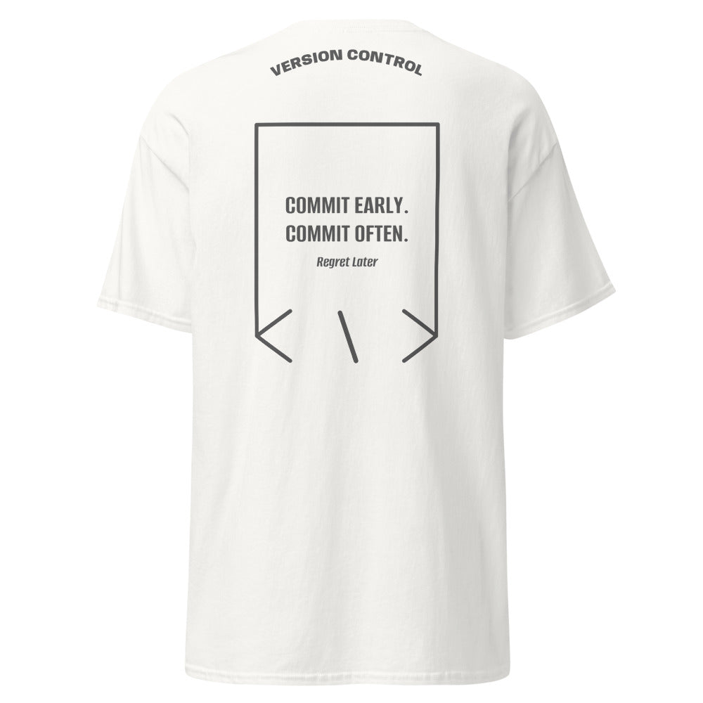 Commit Early. Commit Often. — White Dark Heather back mockup