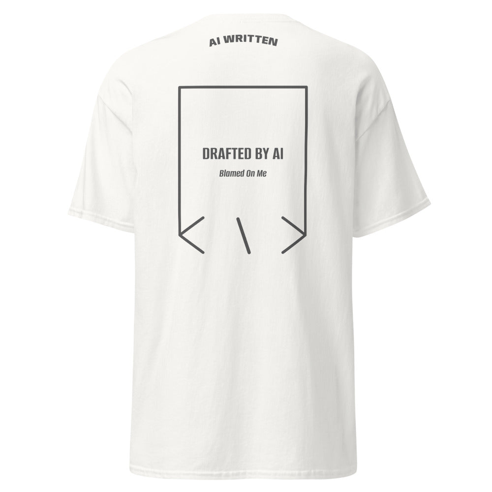 Drafted By AI — White Dark Heather back mockup