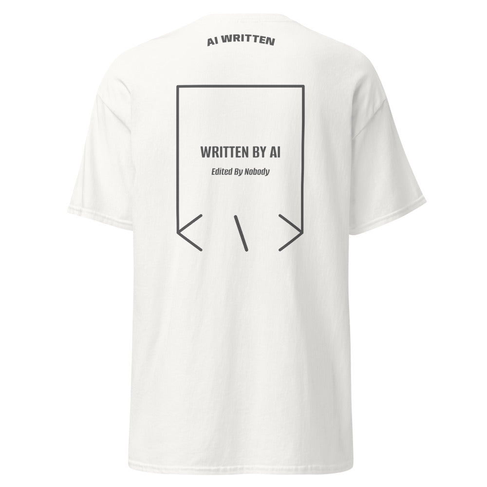 Written By AI — White Dark Heather back mockup