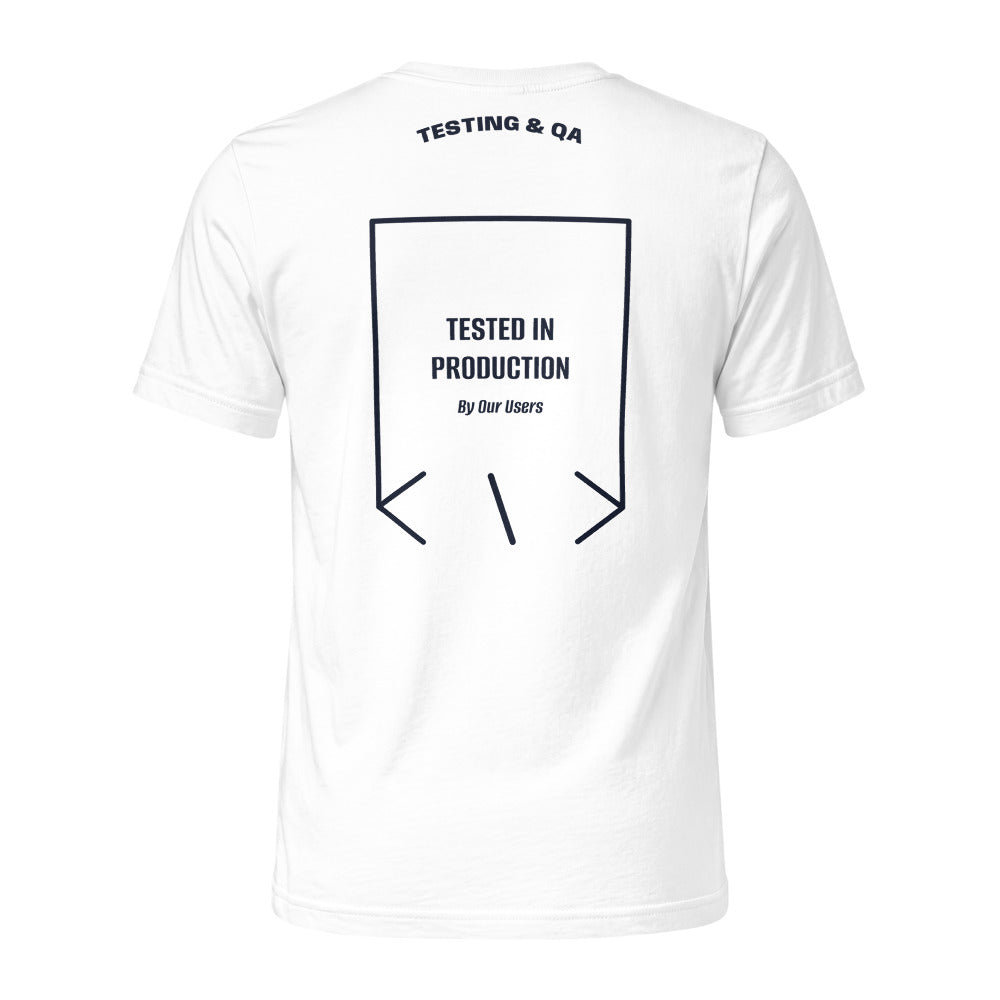 Tested In Production — White Navy back mockup