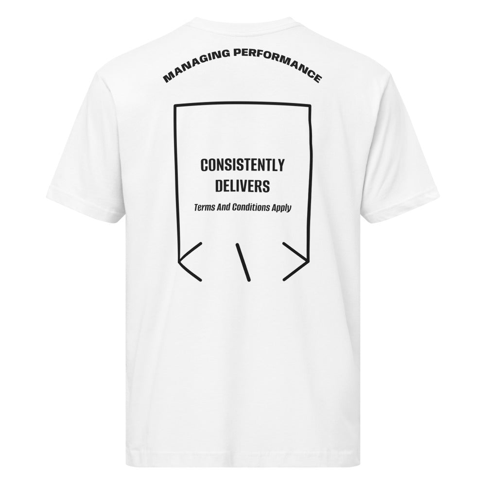 Consistently Delivers — White Black back mockup