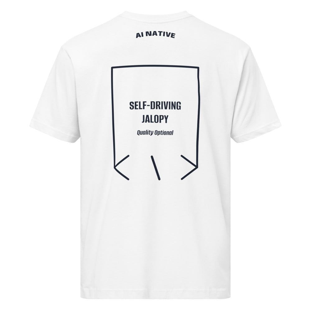 Self-Driving Jalopy — White Navy back mockup