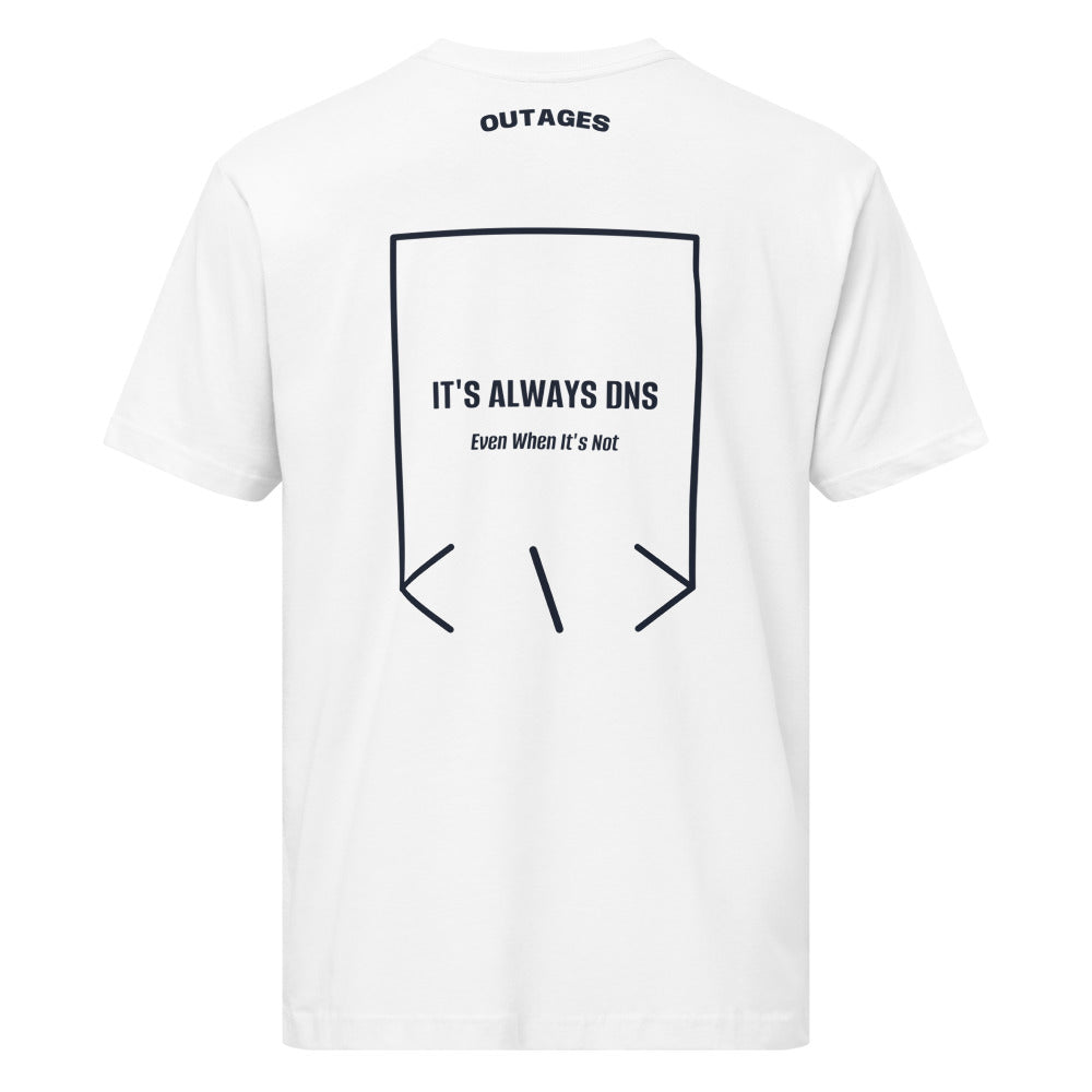 It's Always DNS — White Navy back mockup