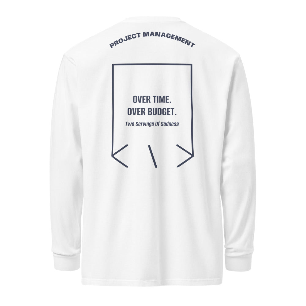 Over Time. Over Budget. — White Navy back mockup