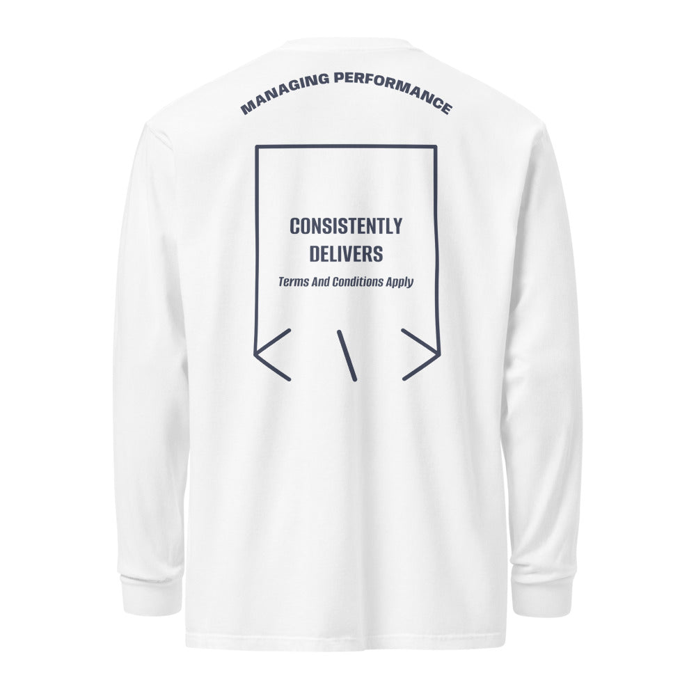 Consistently Delivers — White Navy back mockup