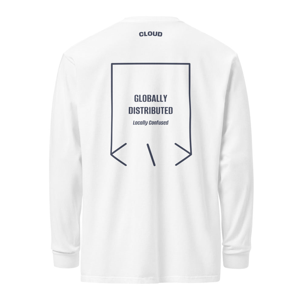 Globally Distributed — White Navy back mockup