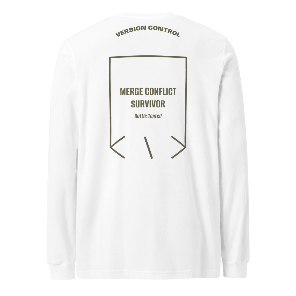 Merge Conflict Survivor — White Military Green back mockup