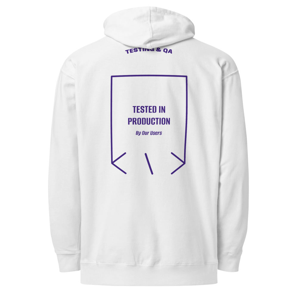 Tested In Production — White Purple back mockup
