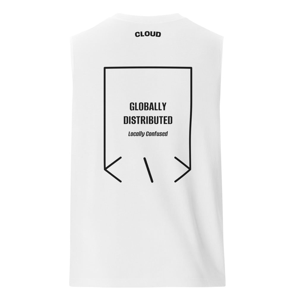 Globally Distributed — White Black back mockup