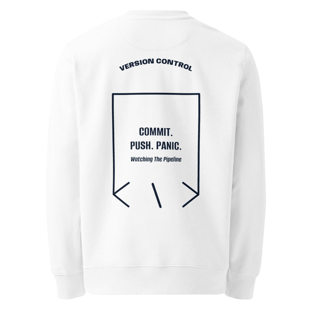Commit. Push. Panic. — White French Navy back mockup