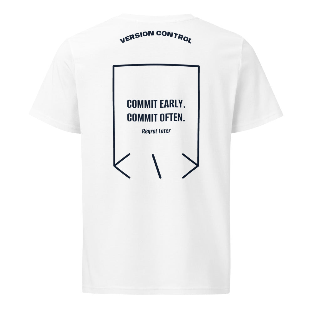 Commit Early. Commit Often. — White French Navy back mockup