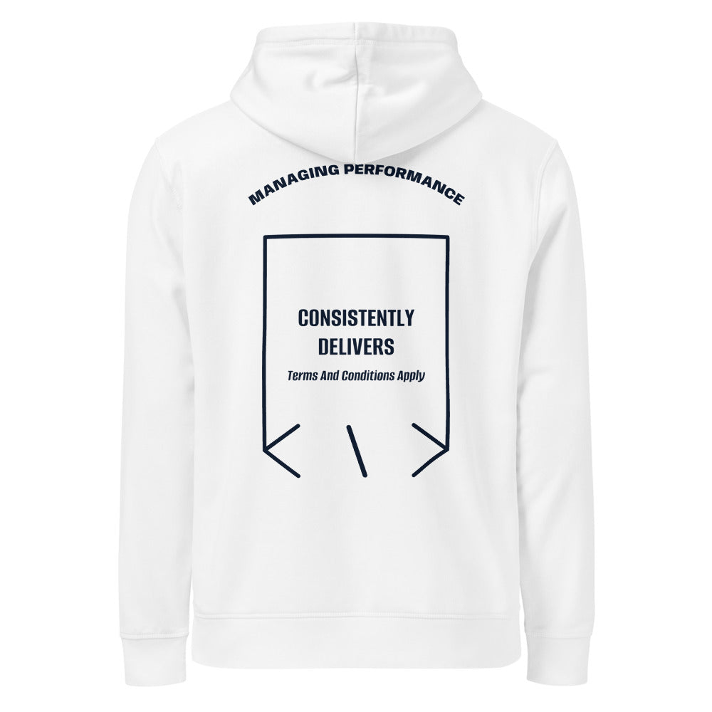 Consistently Delivers — White French Navy back mockup