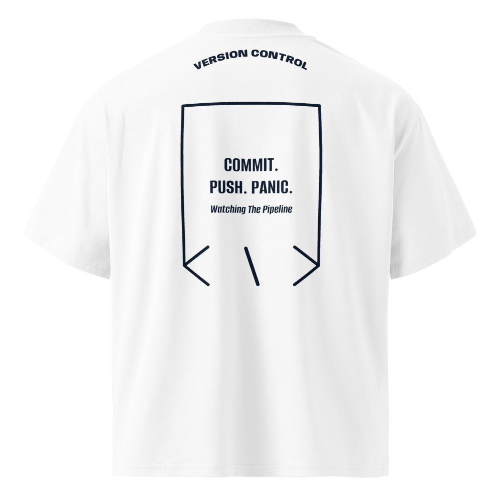 Commit. Push. Panic. — White French Navy back mockup