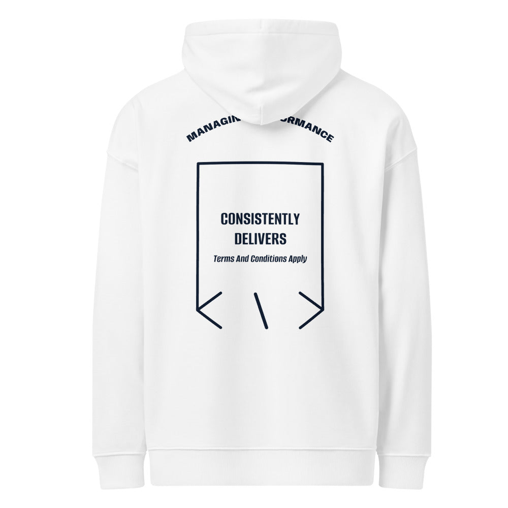 Consistently Delivers — White French Navy back mockup
