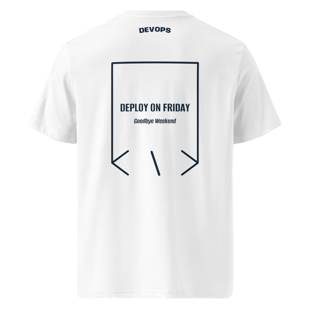 Deploy On Friday — White French Navy back mockup
