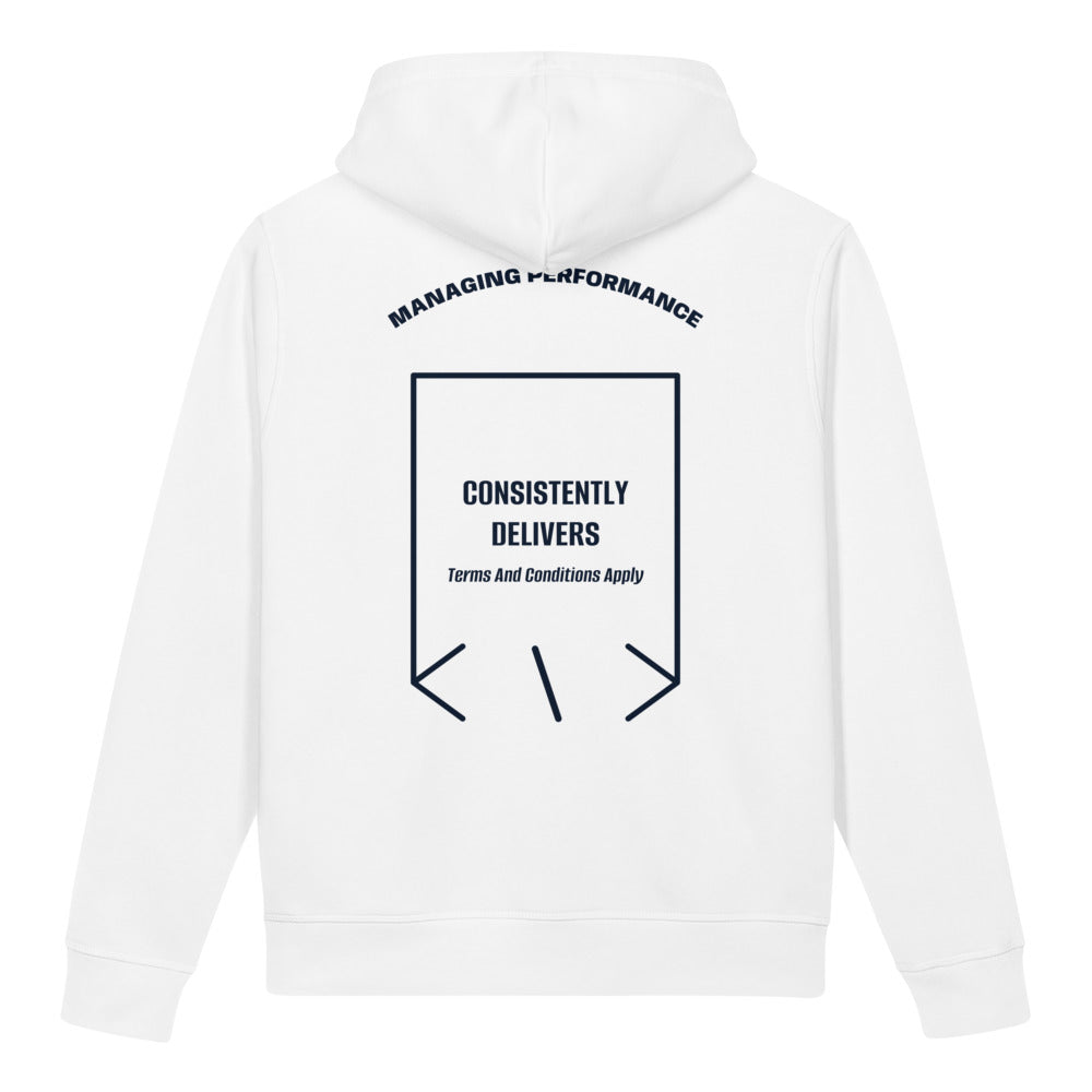 Consistently Delivers — White French Navy back mockup