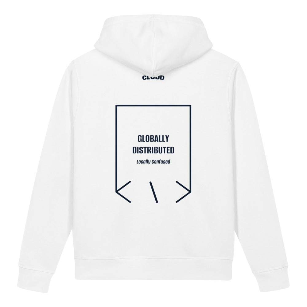 Globally Distributed — White French Navy back mockup