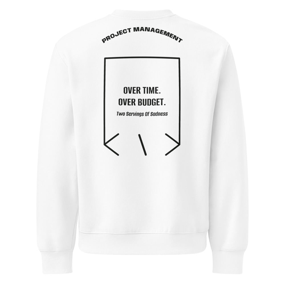 Over Time. Over Budget. — White Vintage Black back mockup