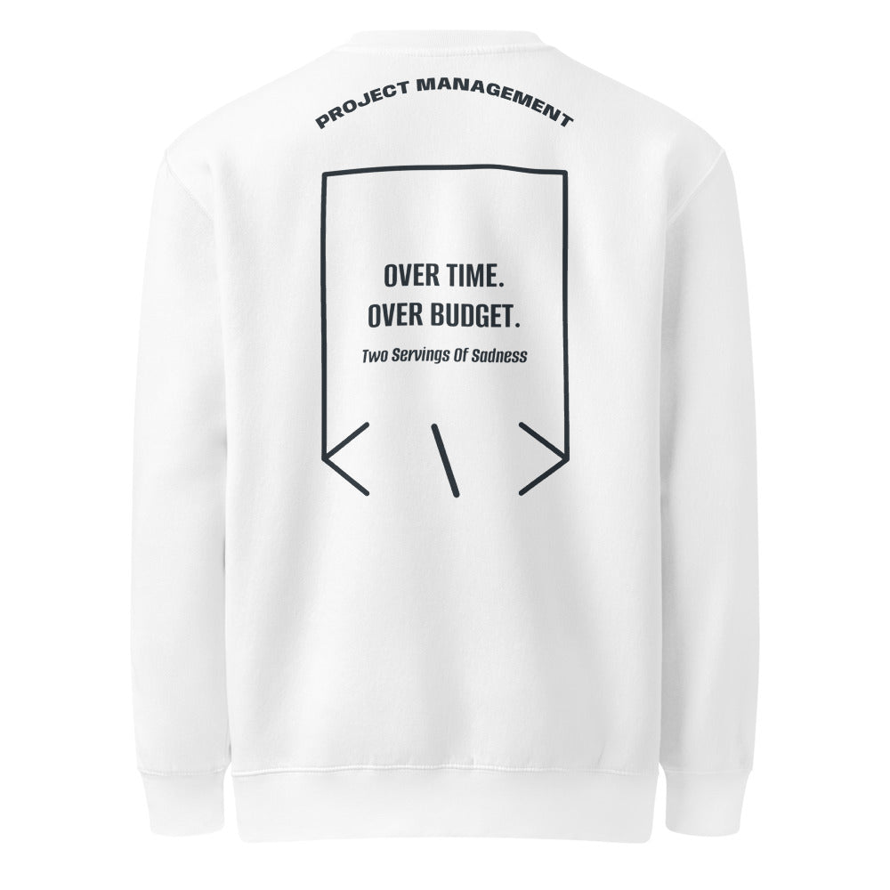 Over Time. Over Budget. — White Navy back mockup