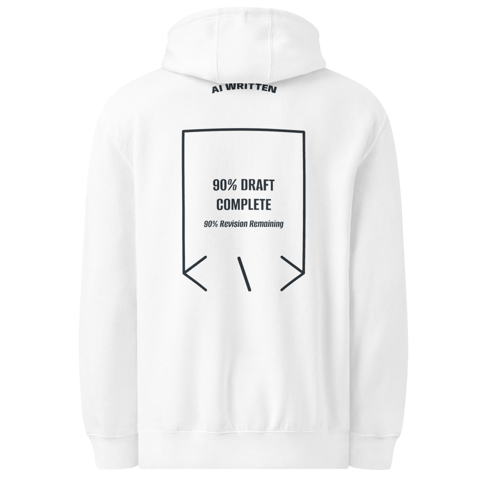 90% Draft Complete — White Navy back mockup