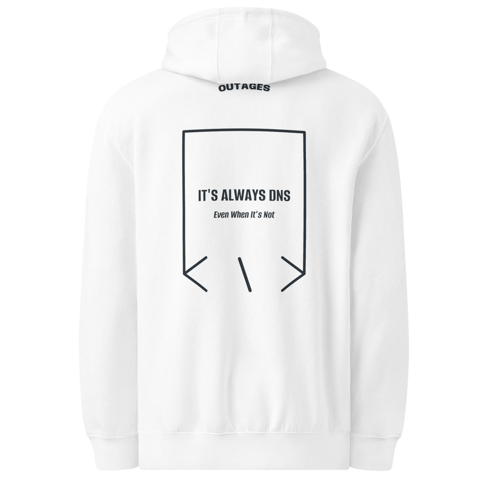 It's Always DNS — White Navy back mockup