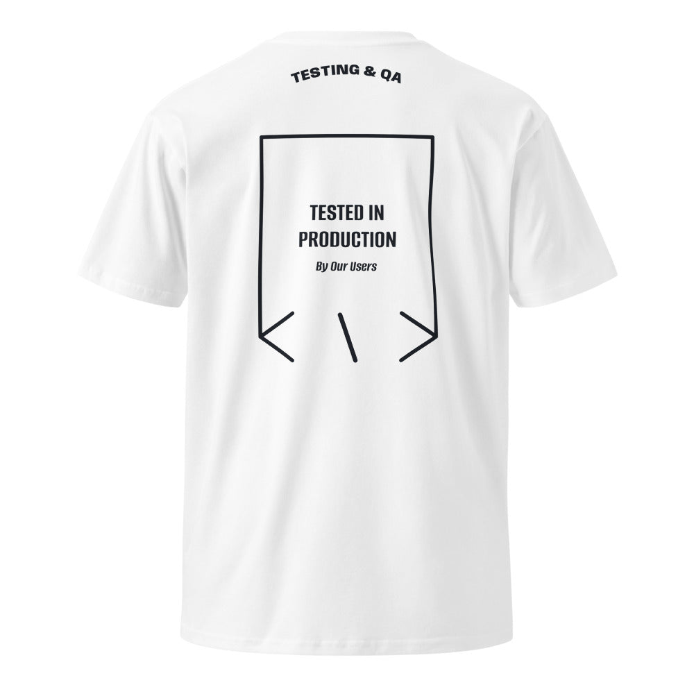 Tested In Production — White Navy back mockup
