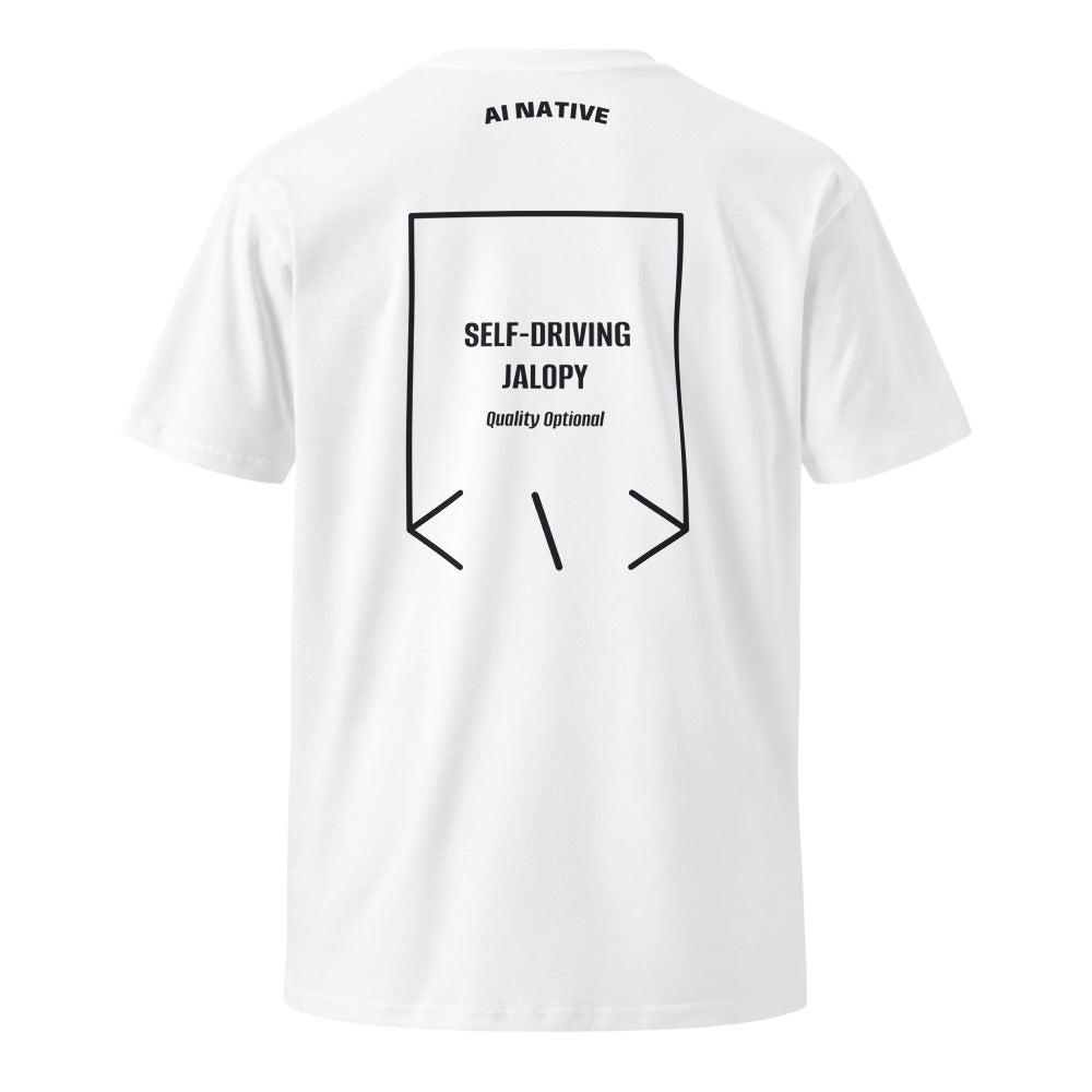 Self-Driving Jalopy — White Navy back mockup