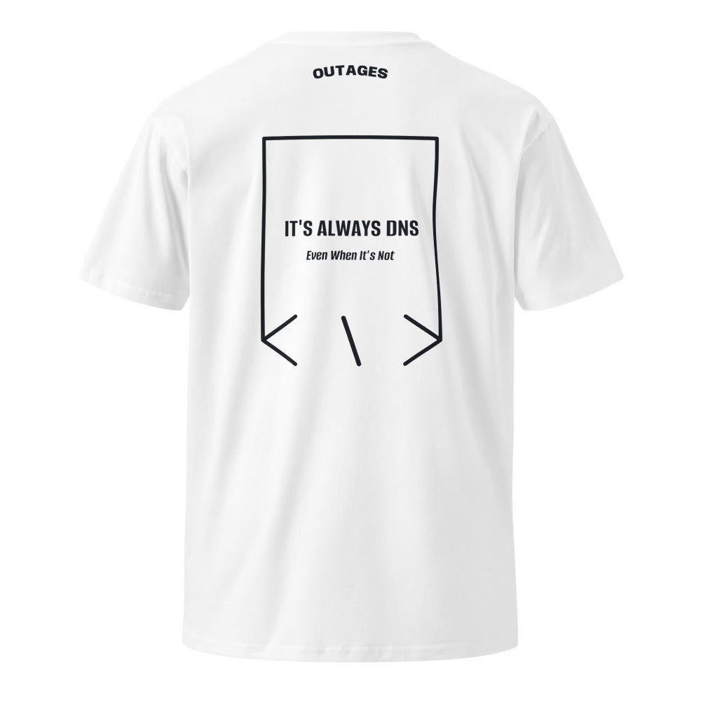 It's Always DNS — White Navy back mockup