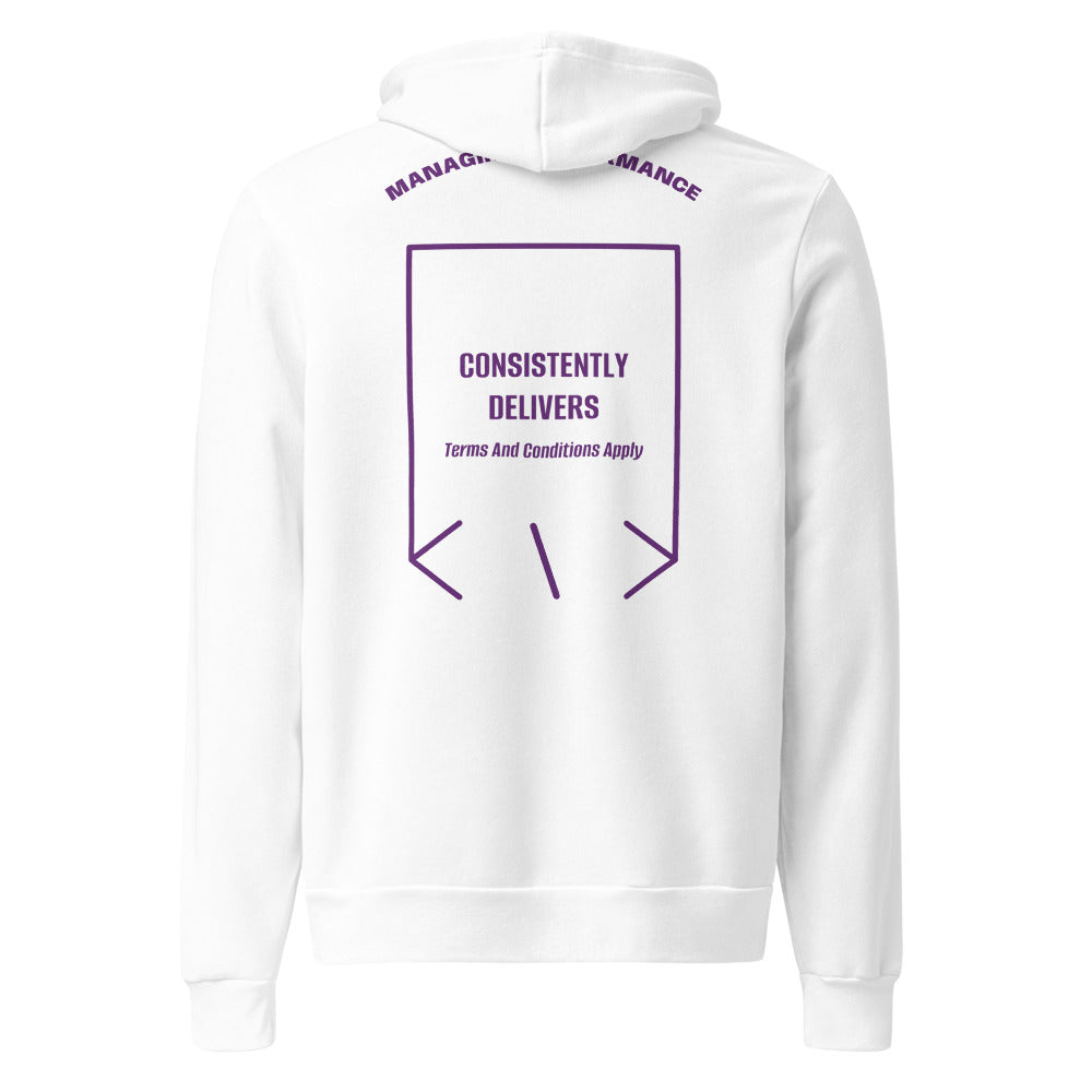 Consistently Delivers — White Team Purple back mockup