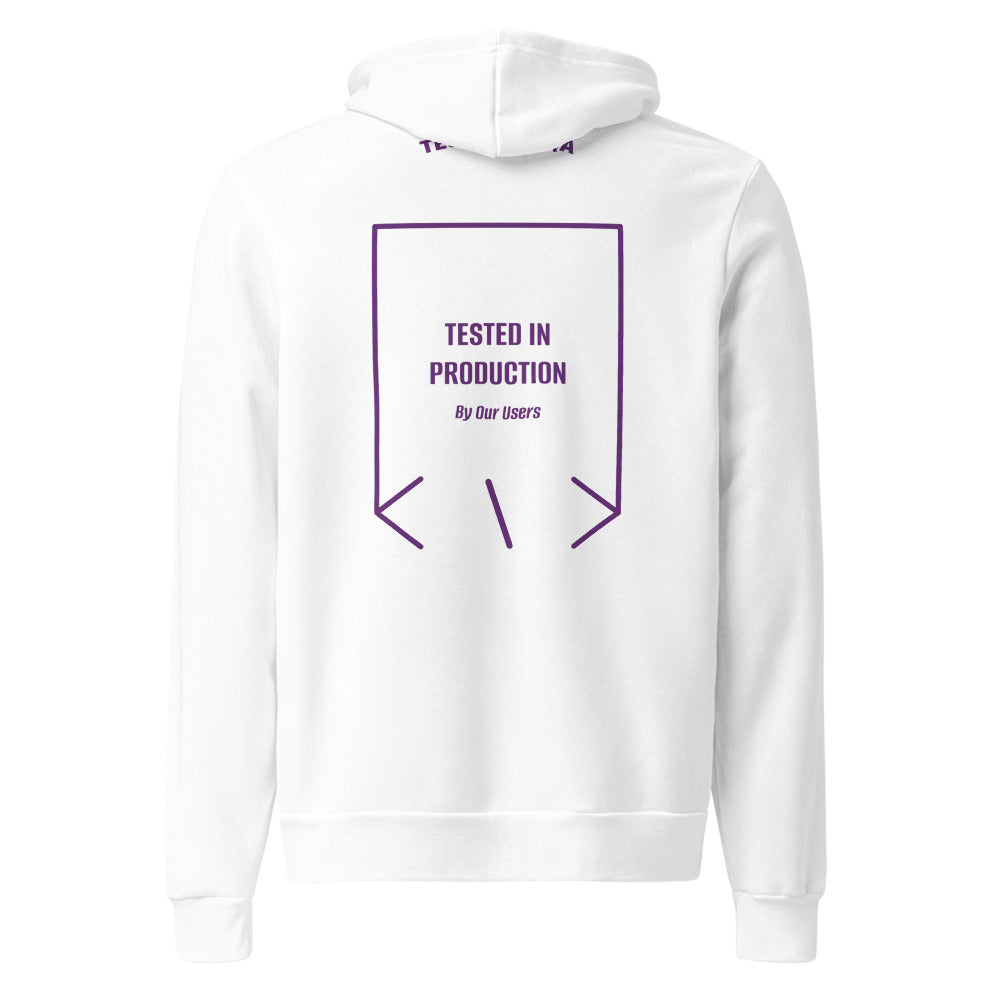 Tested In Production — White Team Purple back mockup