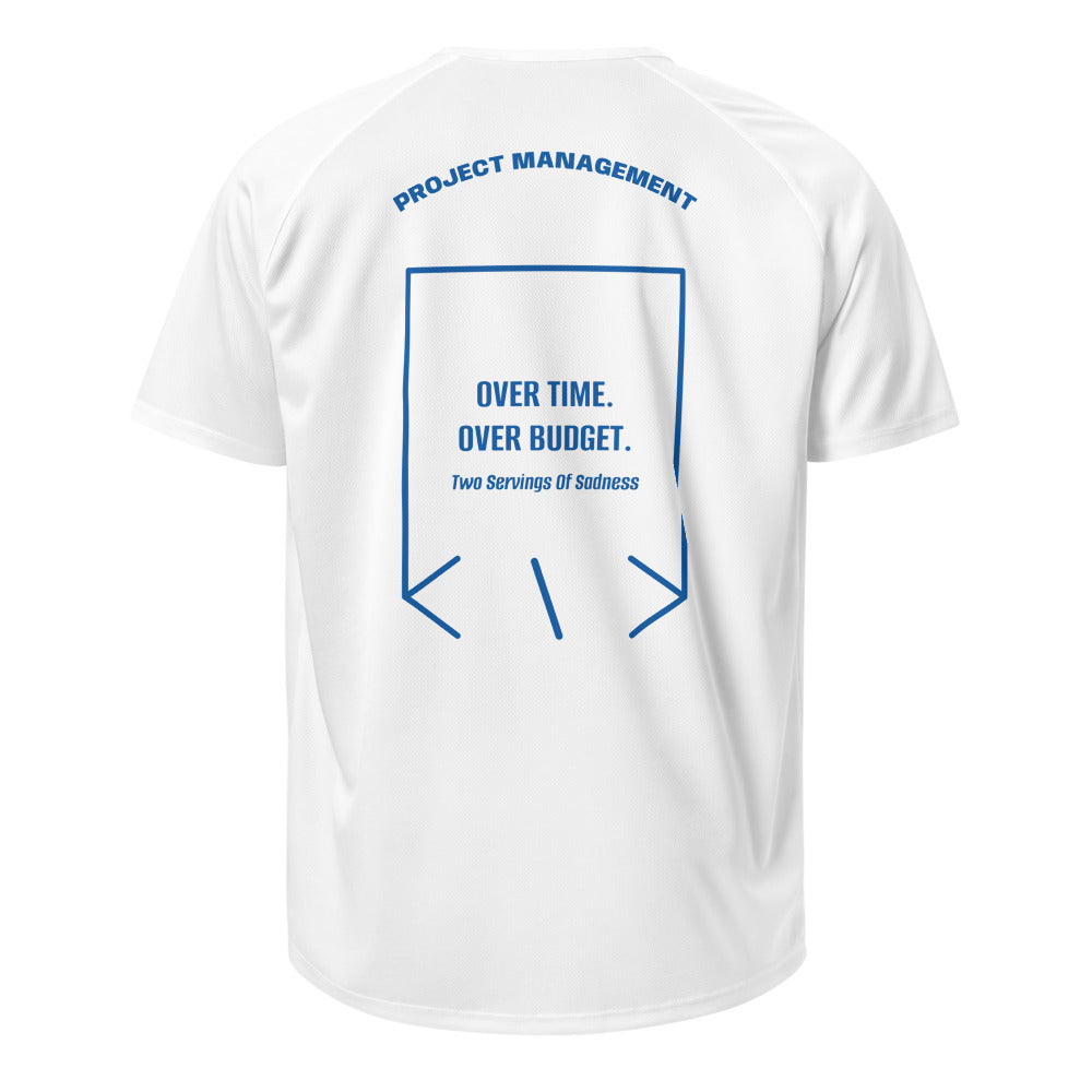 Over Time. Over Budget. — White Royal Blue back mockup