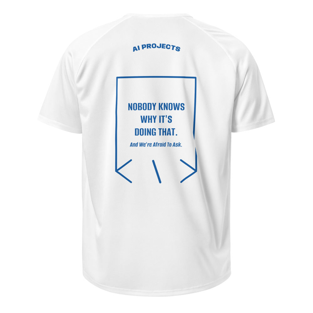 Nobody Knows Why It's Doing That. — White Royal Blue back mockup
