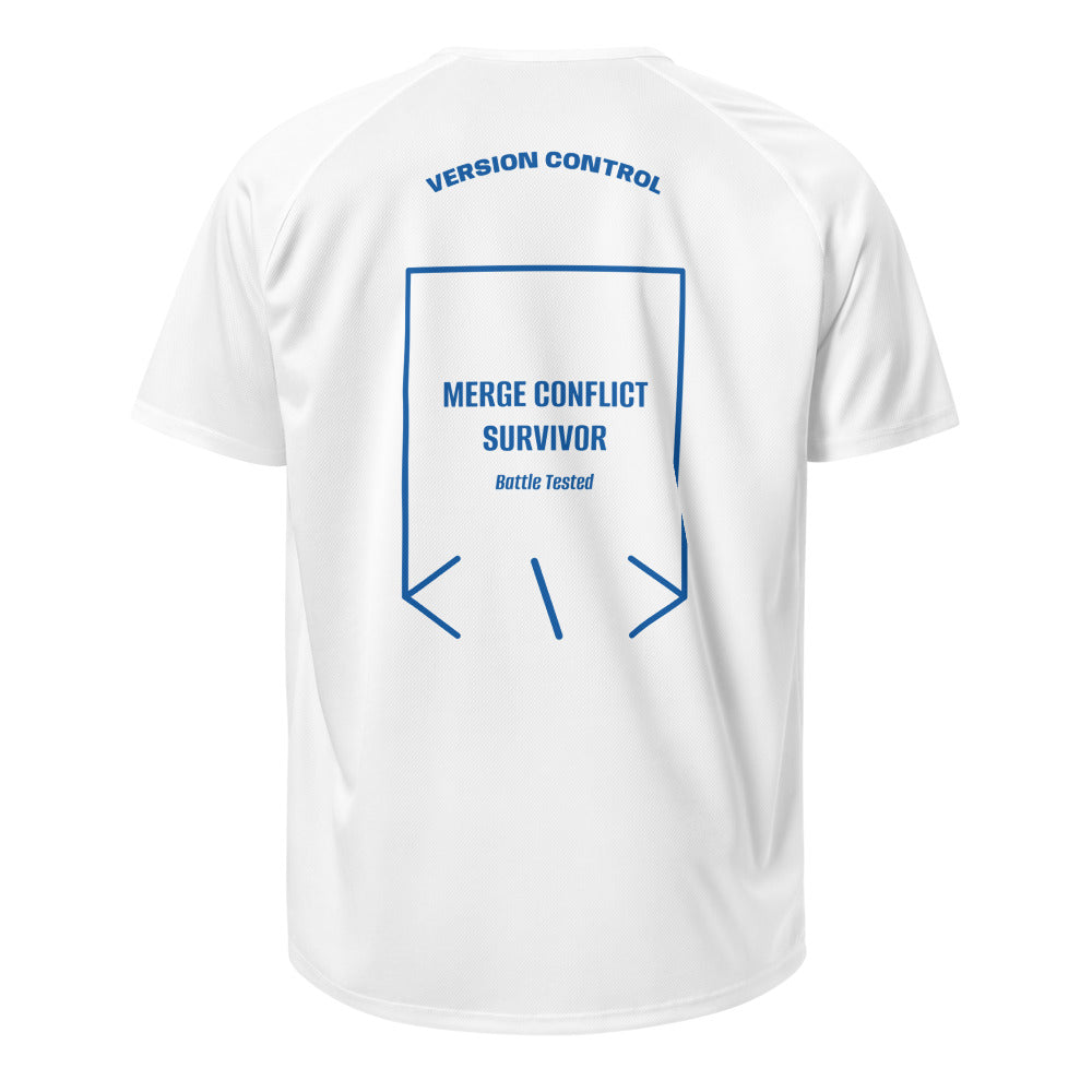 Merge Conflict Survivor — White Royal Blue back mockup