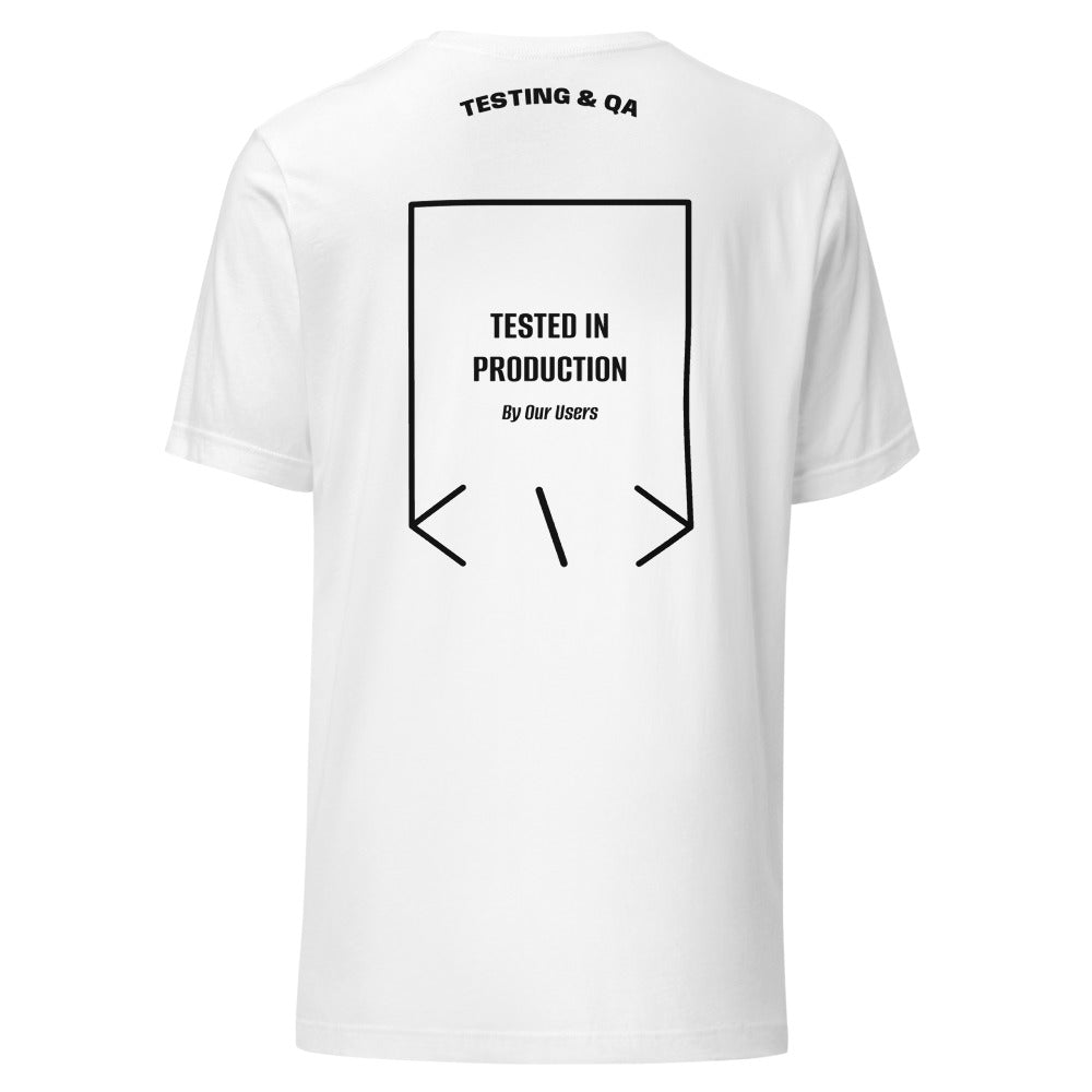 Tested In Production — White Black back mockup