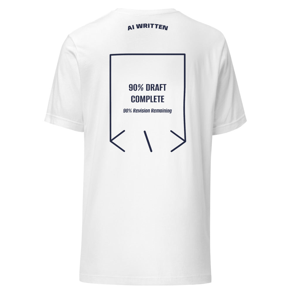 90% Draft Complete — White Navy back mockup