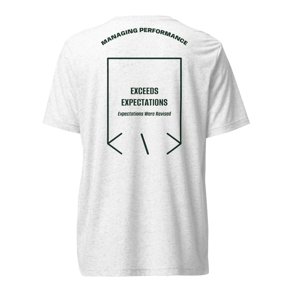 Exceeds Expectations — Solid White Triblend Emerald Triblend back mockup