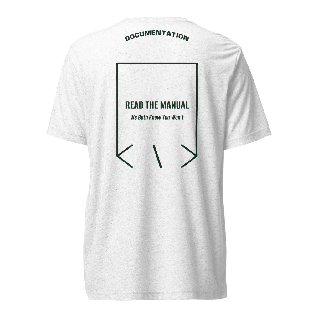 Read The Manual — Solid White Triblend Emerald Triblend back mockup