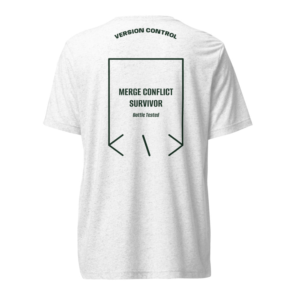 Merge Conflict Survivor — Solid White Triblend Emerald Triblend back mockup