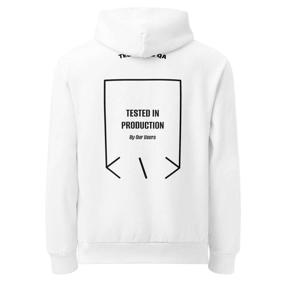 Tested In Production — White Black back mockup