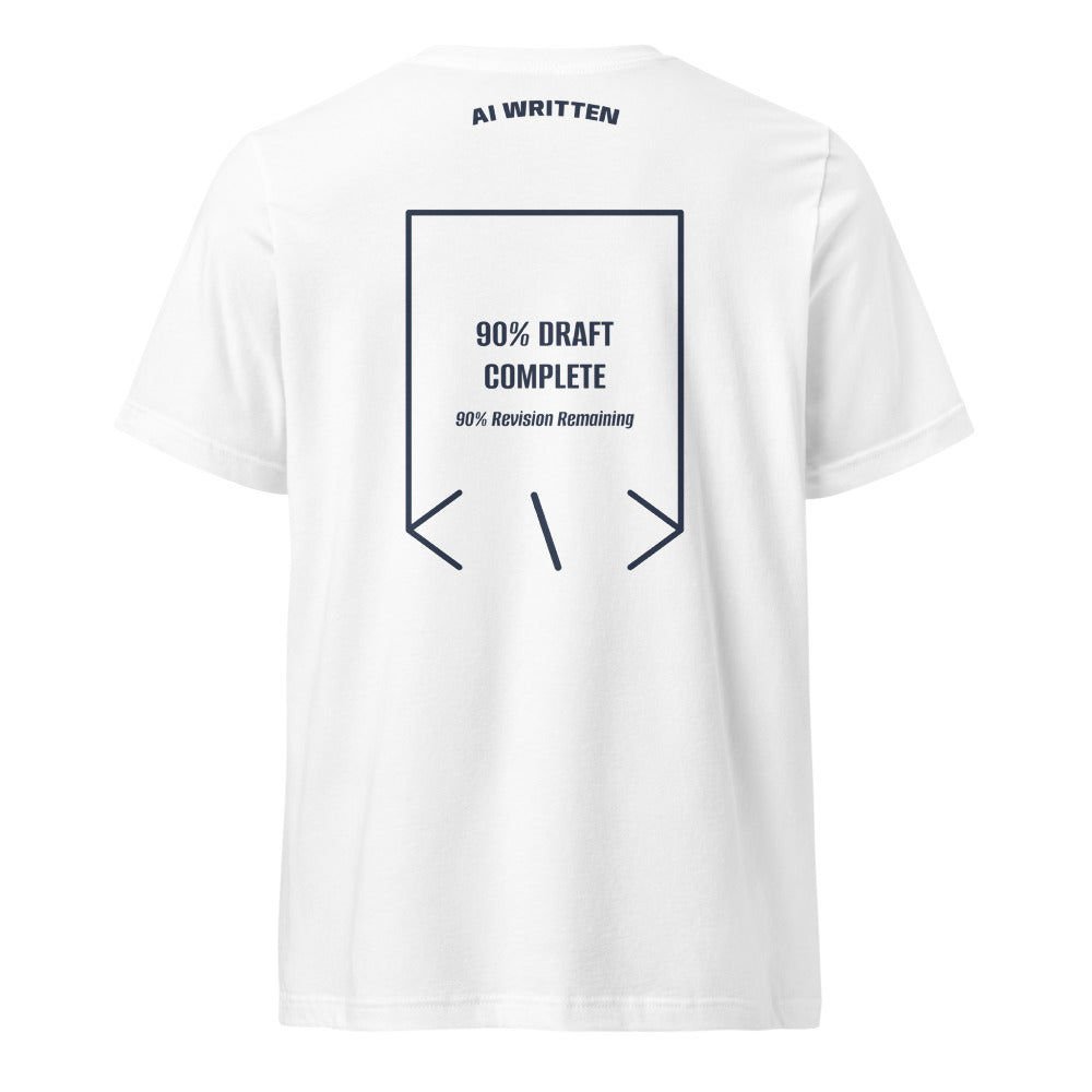90% Draft Complete — White Navy back mockup