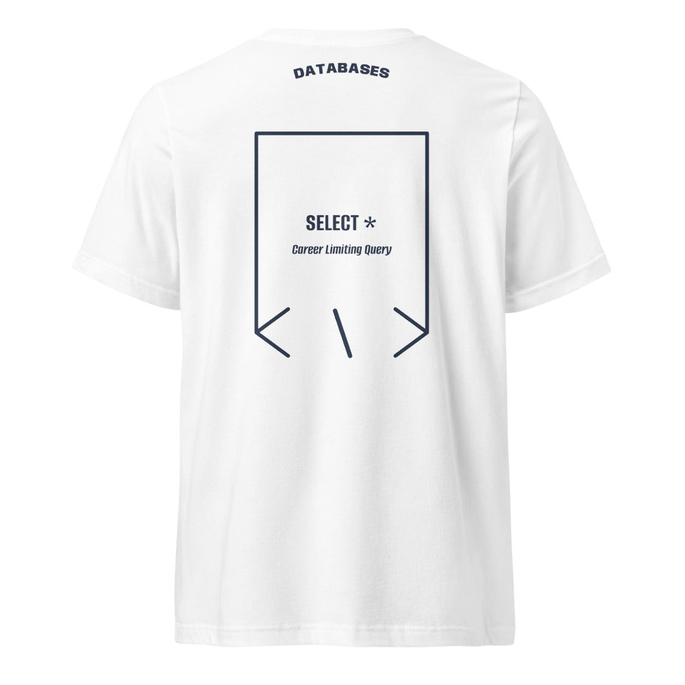 SELECT * — White Navy back mockup